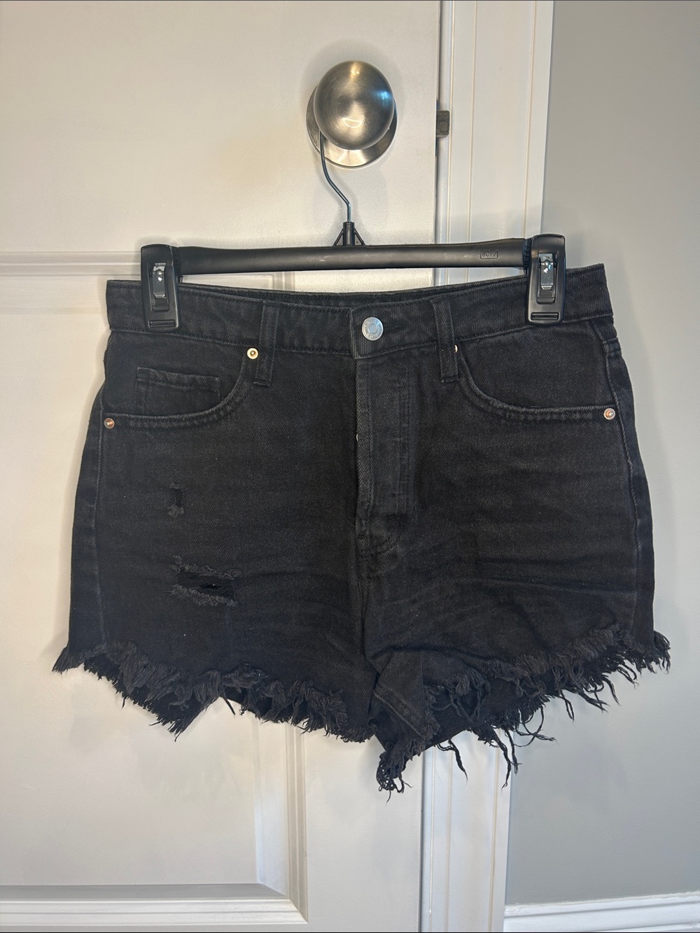Black Frayed Hem Denim Shorts